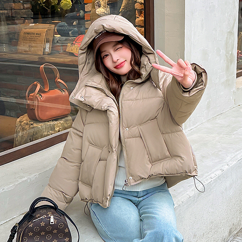 Europa americana ropa de algodón corta mujer invierno 2025 nuevo estilo de moda con capuzas curry grueso chaqueta de algodón