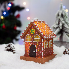 国境を越えた新製品クリスマス発光姜パイ屋置物クリスマス家庭客間雰囲気配置デスクトップ樹脂装飾