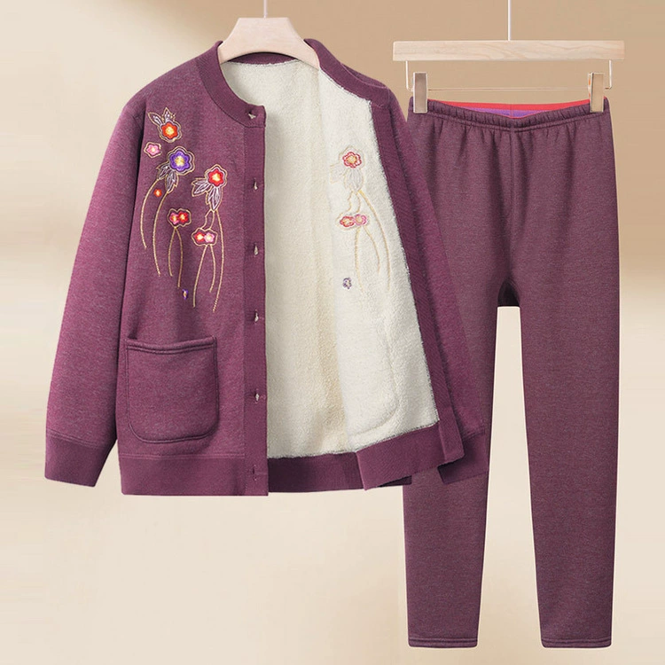 Зимний комплект для пожилых женщин, двухкомпонентный зимний костюм для мам, осенне-зимнее утепленное пальто на флисе с карманами, эффект стройности.