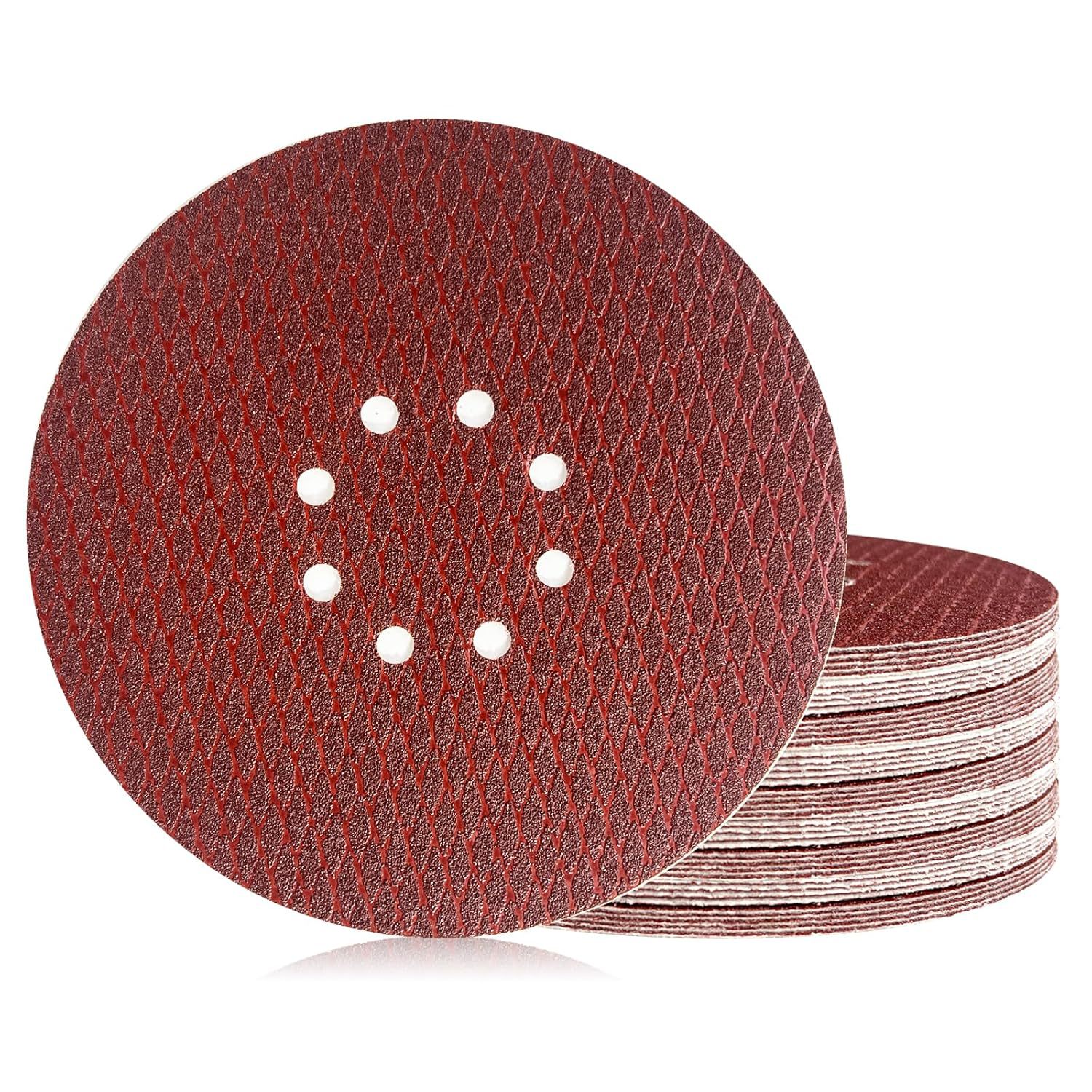 批发9寸8孔红色菱形强劲防堵塞植绒砂纸自粘式圆盘拉绒片抛光打磨