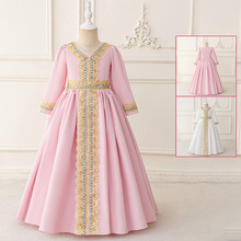 中东阿拉伯小童长袍刺绣腰带连衣裙跨境女童外贸迪拜女孩蕾丝礼服