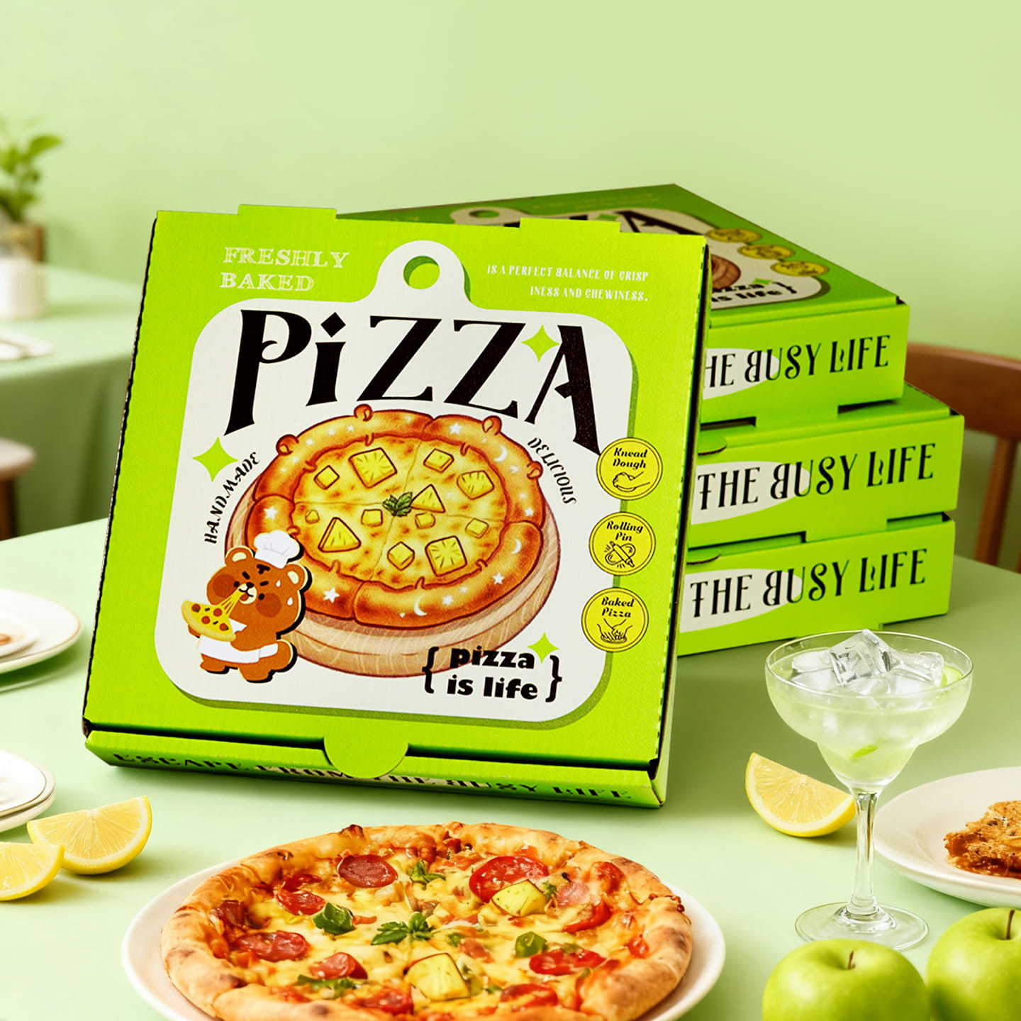 镀铝膜锡纸保温披萨盒pizza打包外卖一次性翻盖盒7/8/9/10寸