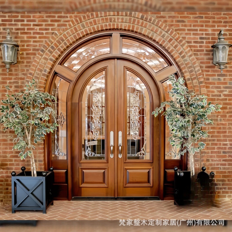 European-Style Retro Indoor Door, Solid Wood Entrance Wooden Arch, Painted Silent Door, Curved Manufacturer, Glass Optional