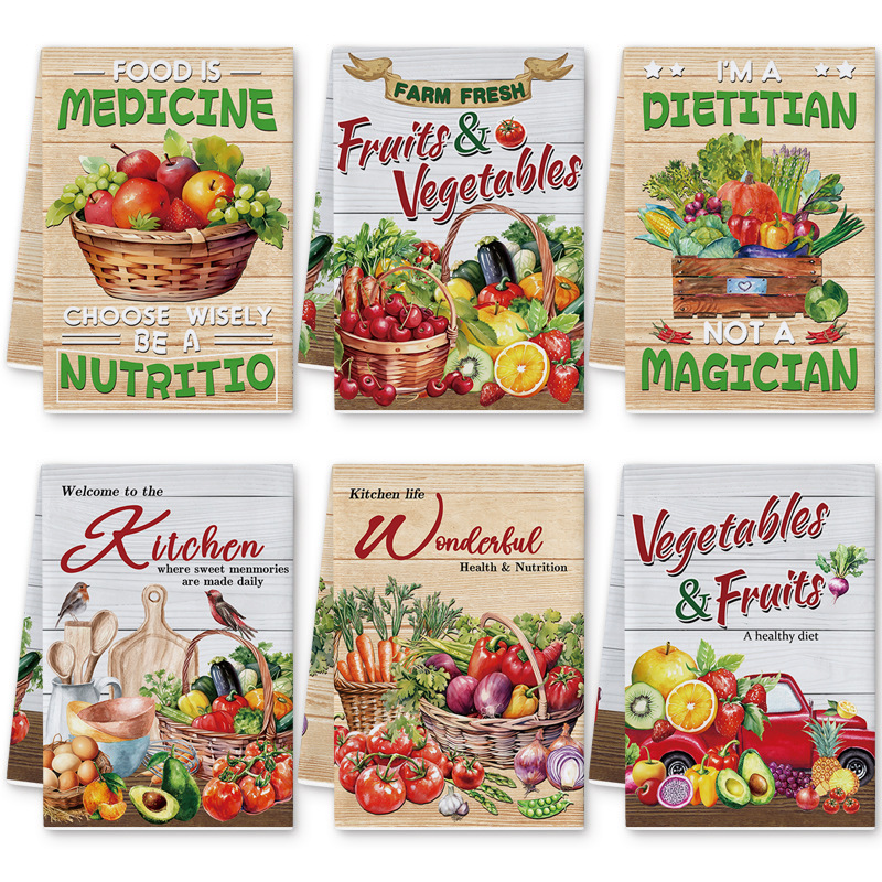 Cross-Border Fruit Basket Pattern Kitchen Dish Towel Fresh Fruit Print Decorative Holiday Towel Drop Shipping Can Be Labeled