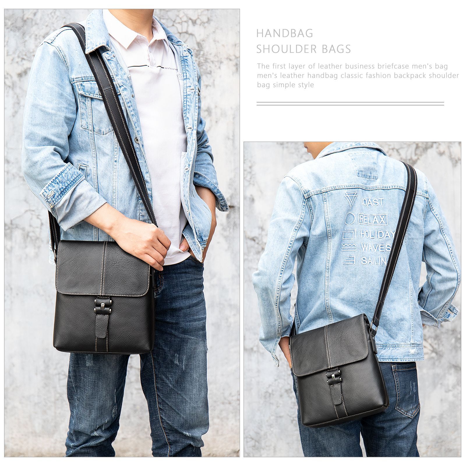 Men's Genuine Leather Crossbody Bag High End Cowhide Shoulder Bag For Business Casual Use In Black/Brown_voghion.com