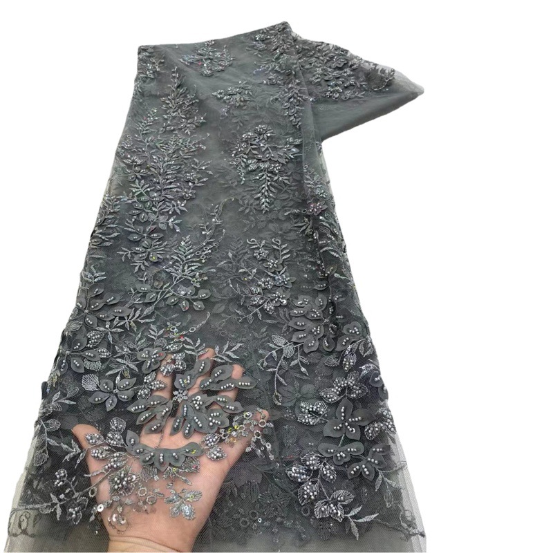 Tela de alta calidad para qipao de estilo chino, con bordado floral de lentejuelas cuadradas con láser de alta resistencia, tela para bordado de vestidos, encaje 3D.