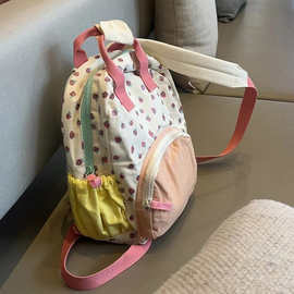 巴拉折扣棉质帆布多巴胺草莓可爱儿童双肩背包书包宝宝印花拼色潮