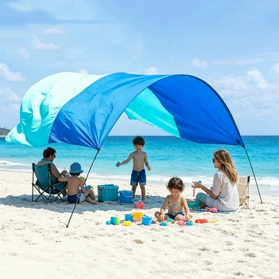 Beach Quick-Open Wind-Powered Canopy for 6-8 People, Foldable Outdoor Beach Tent, Sunshade Shelter, No Assembly Required (Avtomobil yan çətirləri) - blue-500300cm