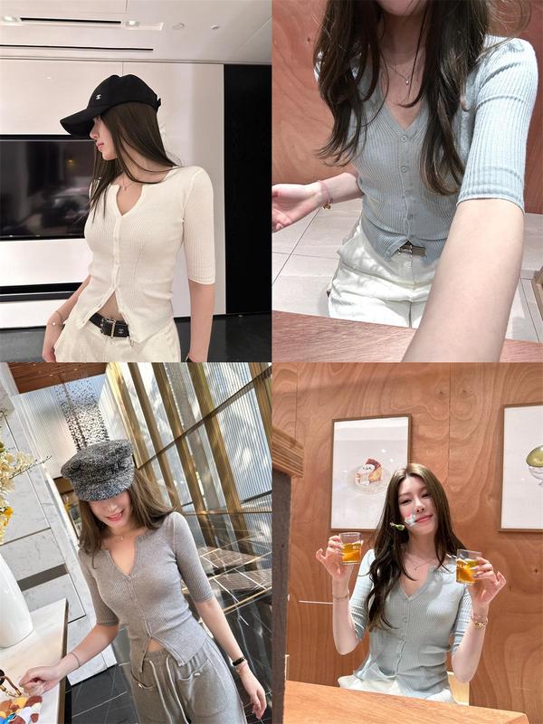 蝶宝嘻 fit check 显身型春夏打底衫针织衫中袖tee显瘦T恤女上衣|undefined