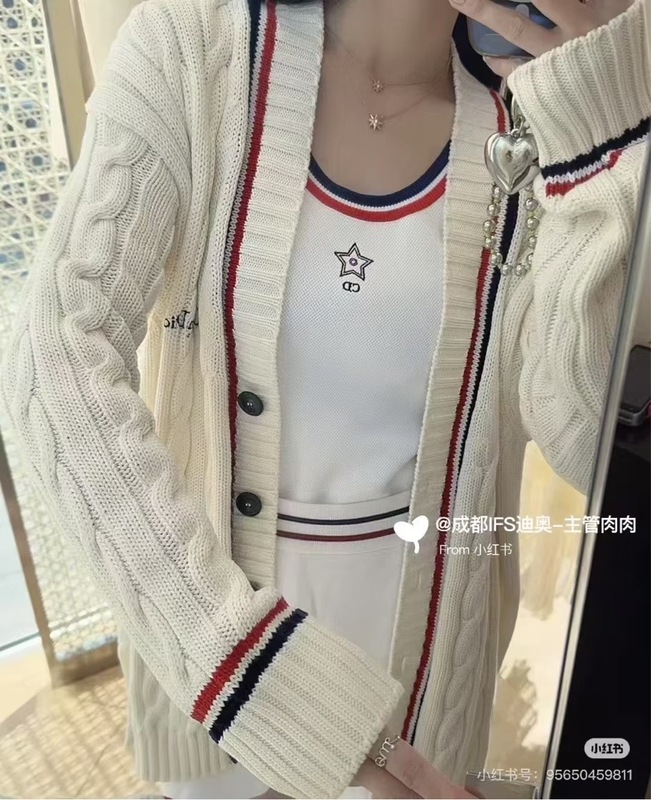 深圳南油女装25秋新款高定dio百搭撞色V领学院风针织毛衣开衫外套|undefined