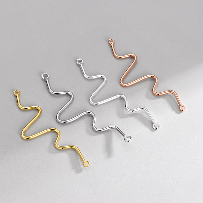 S925纯银几何银线心电图波浪形连接件DIY饰品配件镀K金项手链挂件