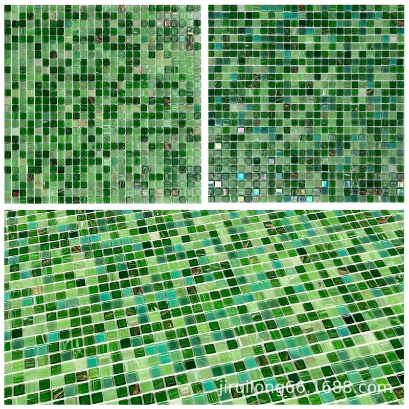 Jirilong Hot-Melt Glass Gold Thread Green Small Particle Candy Mosaic Bathroom Toilet Tile Decorative Floor Tile