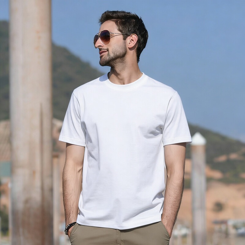 Round Neck Slim Fit Short-Sleeved T-Shirt for Men, Summer Solid Color, Breathable, Versatile T-Shirt, Men's Loose, Quick-Drying, Elastic T-Shirt