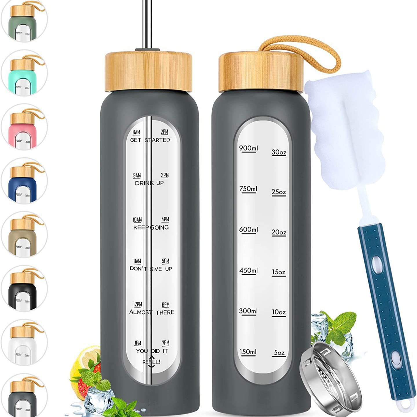 Botella de agua de vidrio portátil de gran capacidad, copa de agua de vidrio de borosilicato resistente a altas temperaturas de una sola capa, una pequeña cantidad de personalización