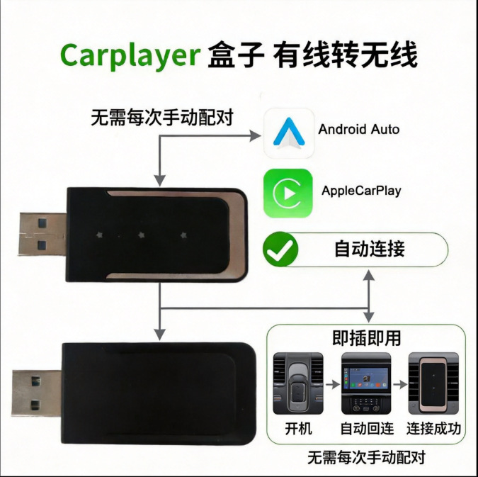 Lossless original car wired to wireless CarPlay box, Bluetooth 5.0, Android Auto, automatic connection upon entering the car