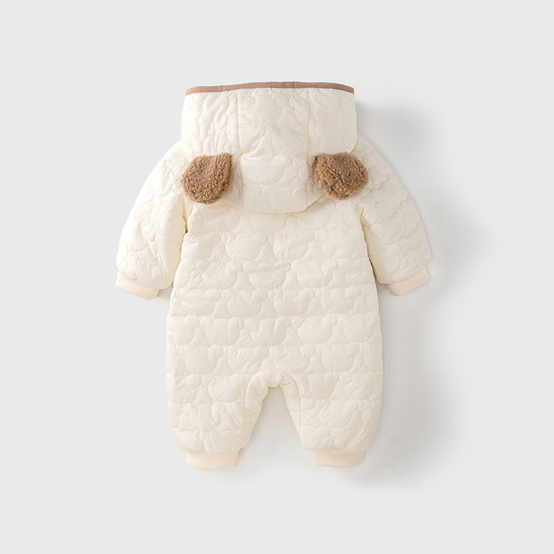 Ropa de bebé para otoño e invierno, conjunto de una pieza de algodón grueso con forro polar fino para niños, chaqueta de algodón con diseño de oso para recién nacidos, ropa para salidas de invierno.