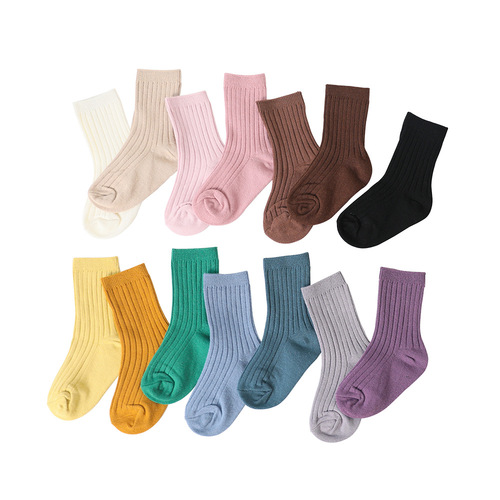 Children's socks for spring and summer, Category A cotton socks, thin style, unisex, knee-high socks for babies and toddlers, solid color, stackable socks