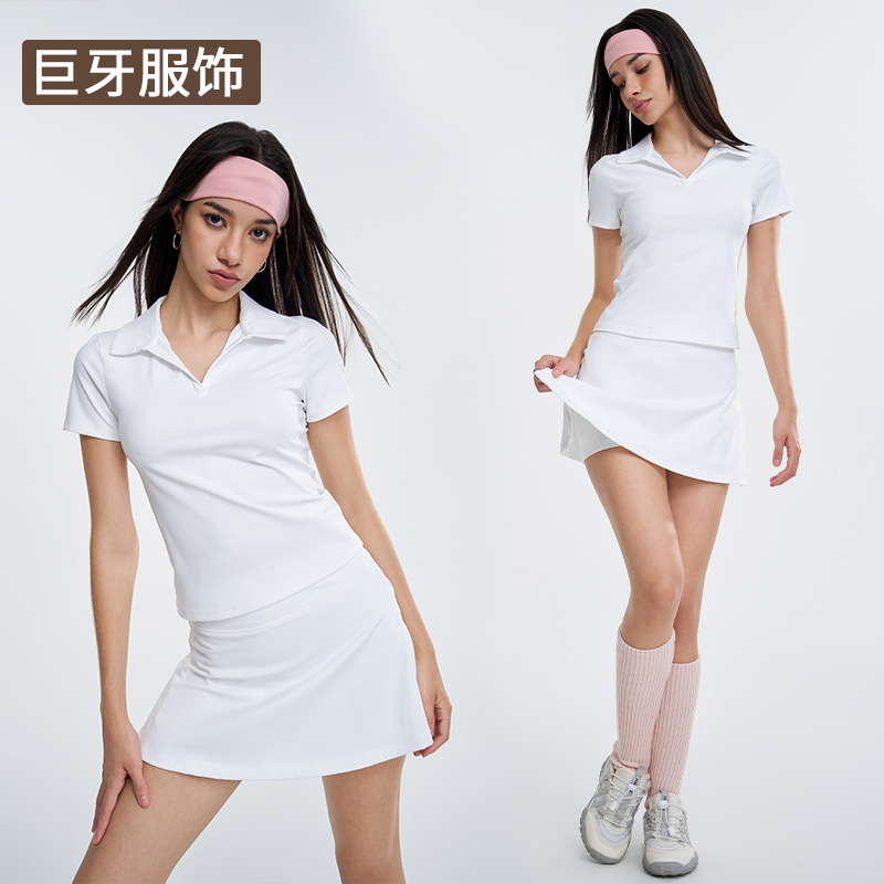 New Sports Short-Sleeved Women's Lapel Polo Shirt Quick-Drying Moisture-Wicking Fitness T-Shirt Tennis Skirt Yoga Suit