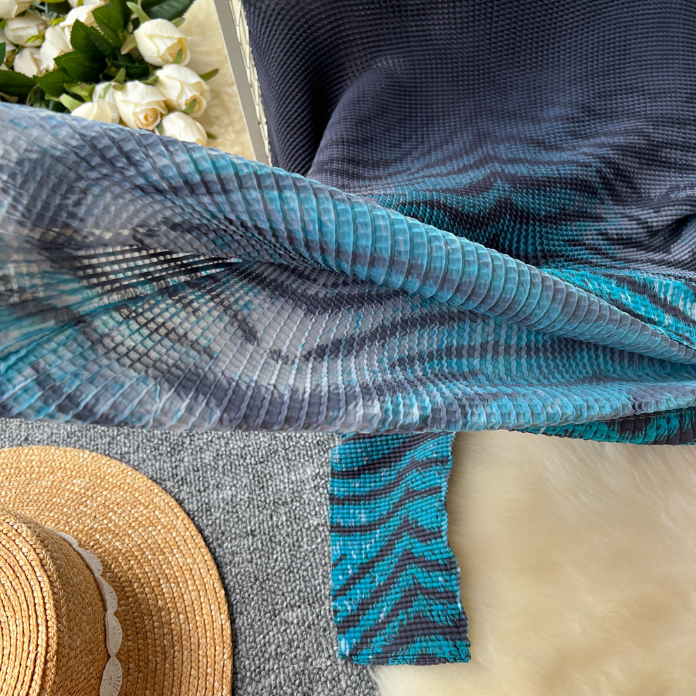 Women's Clothing celebrities elegant pleated print mid neck long sleeved tops for women high waist slim pleated skirt autumn set D_voghion.com