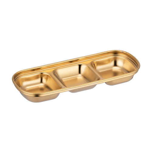 304 food-grade stainless steel Korean-style divided saucer household condiment dish soy sauce vinegar snack pickle dish