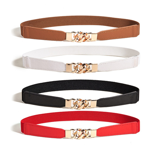 Ins trendy women's thin belt imitation leather with skirt coat retro buckle belt decoration suit sweater girdle