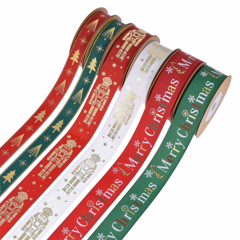 Nuevos productos Amazon Walnutman cintas estampadas letras de seda de árbol de Navidad caja de regalo de Navidad embalaje cinta forjada pequeño rollo