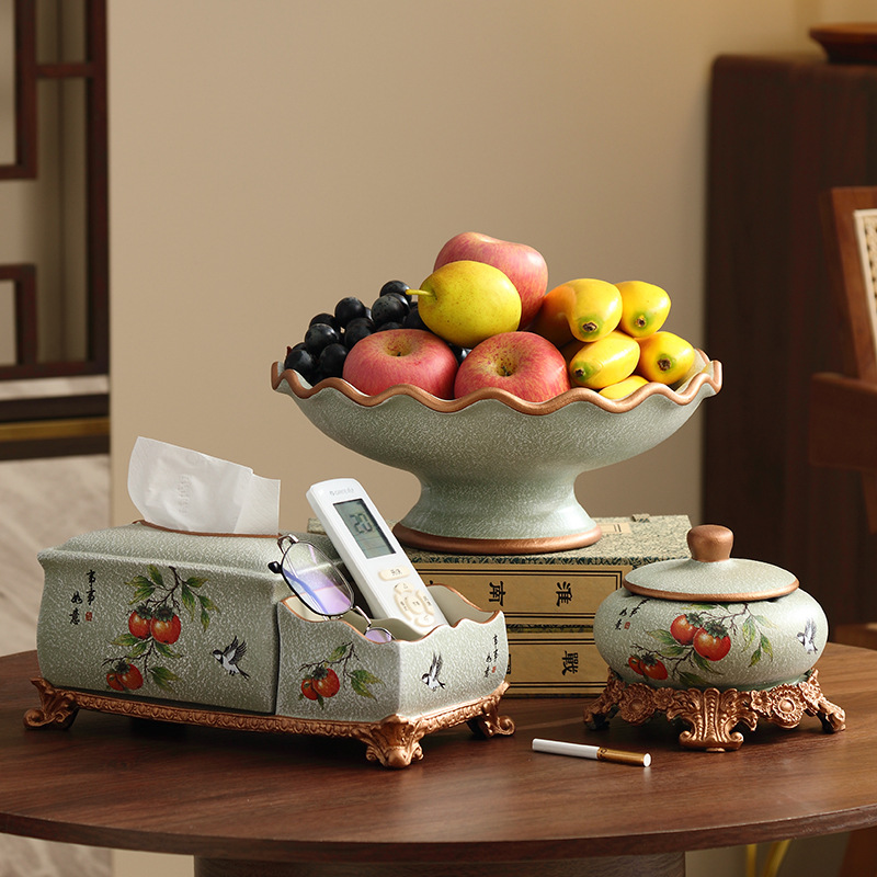 가지에 까치 - 감 여의 과일 접시 일반 티슈 상자 3종 세트