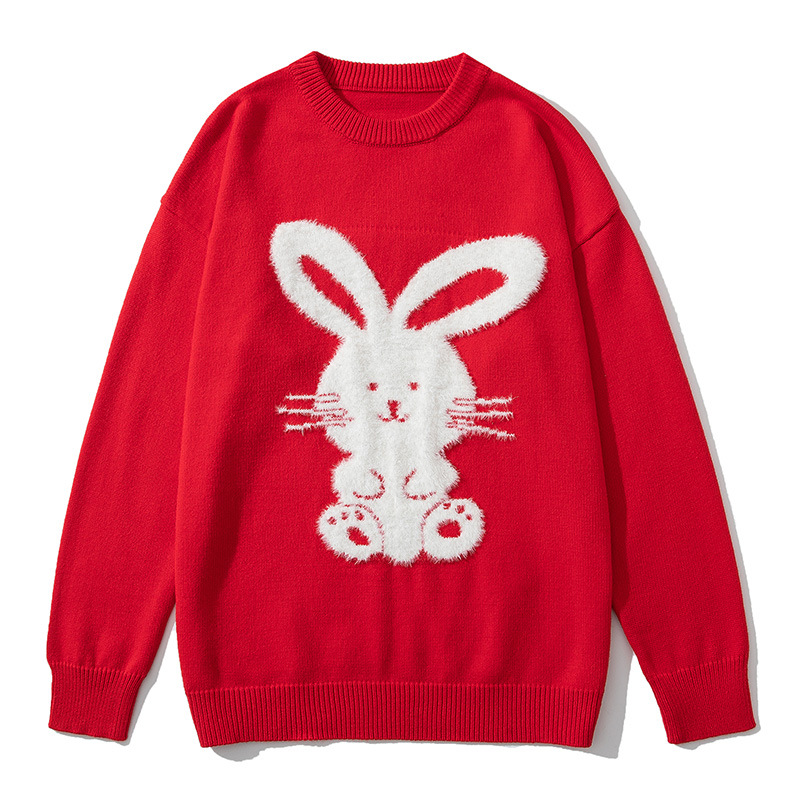 2023 new pattern Year of the Rabbit Year of fate Jubilation Chinese Red Mink cashmere sweater men and women Lovers money