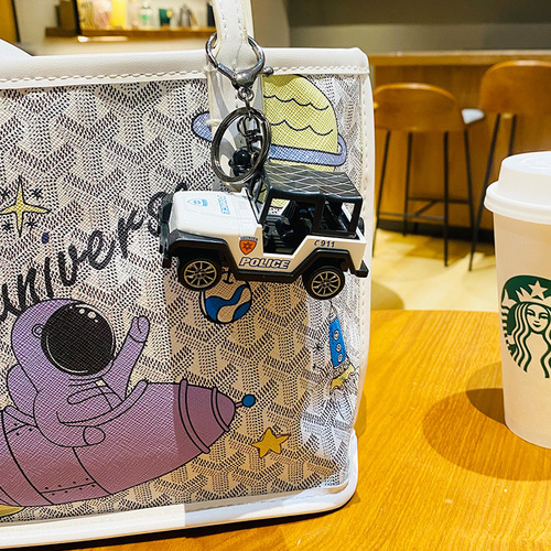 Genuine internet celebrity mini jeep police car model key chain pendant exquisite car key chain small gift wholesale