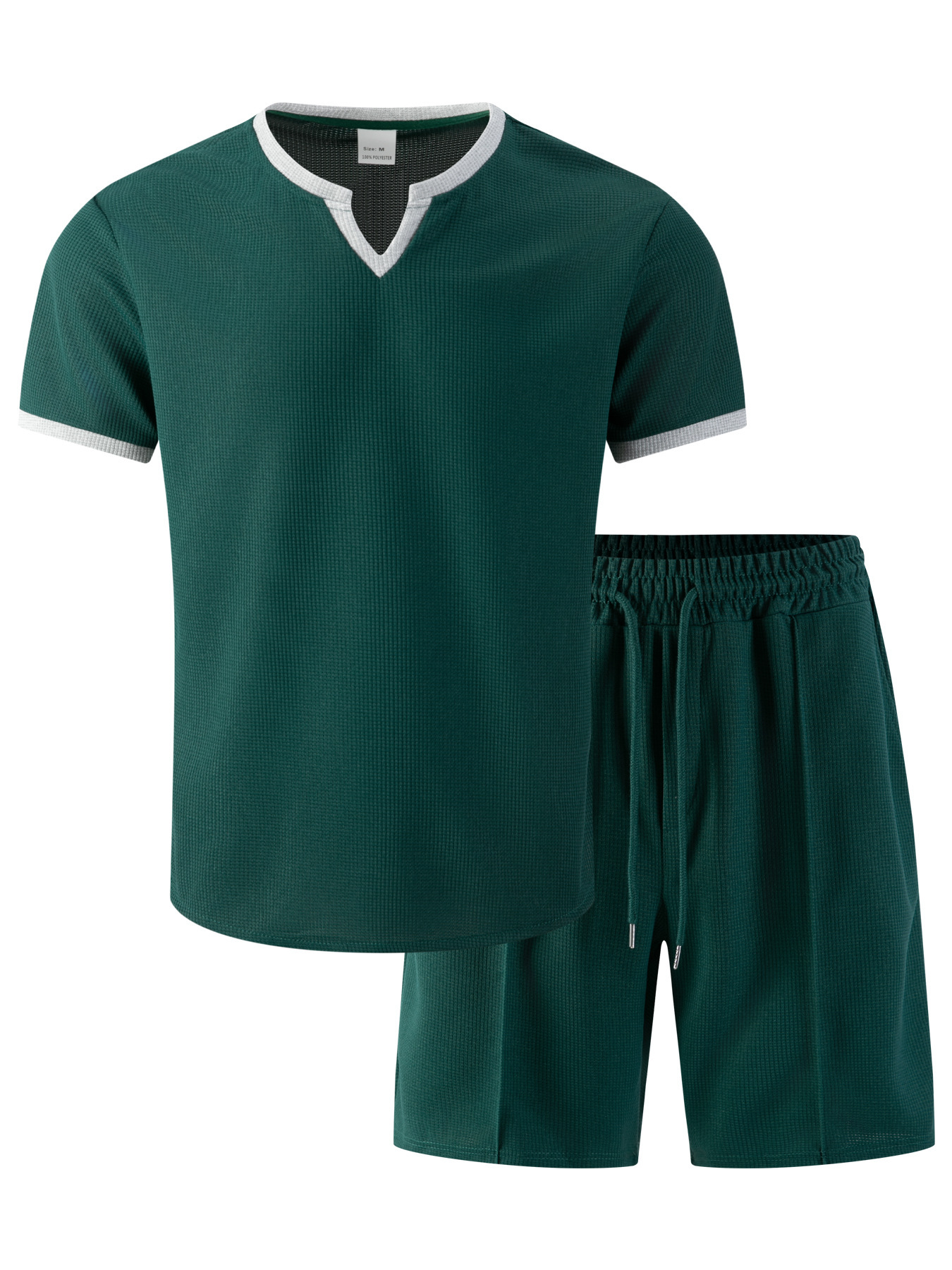 Herren Waffelstrick V-ausschnitt Set Mit T-shirt Und Kurzer Hose_voghion.com
