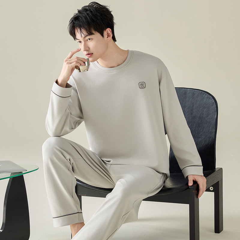 Men's Pajamas 100% Cotton Long-Sleeved Spring and Autum Loose Plus Size Casual Wearable Home Clothes Cotton Suit