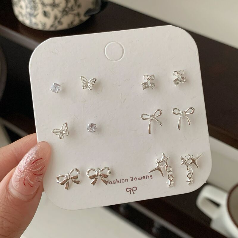 絶妙でコンパクトなミニイヤリングセット、1週間の組み合わせ、個性的なシルバーニードルイヤリング、軽やかな高級感、シンプルな小さなイヤリング|undefined