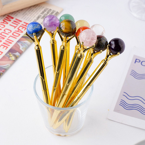 Natural crystal ball pen, crystal ball metal pen, gemstone pen, advertising company signature pen, student office gift