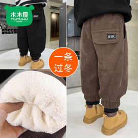 男童加绒加厚裤子冬季保暖儿童休闲裤宝宝外穿夹棉灯芯绒棉裤洋气