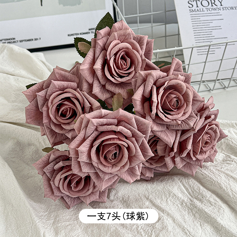 7 cabezas capuchino en relieve ramo de rosas flores artificiales boda decoración de coche flores falsas ramo de flores secas sentido de alta gama