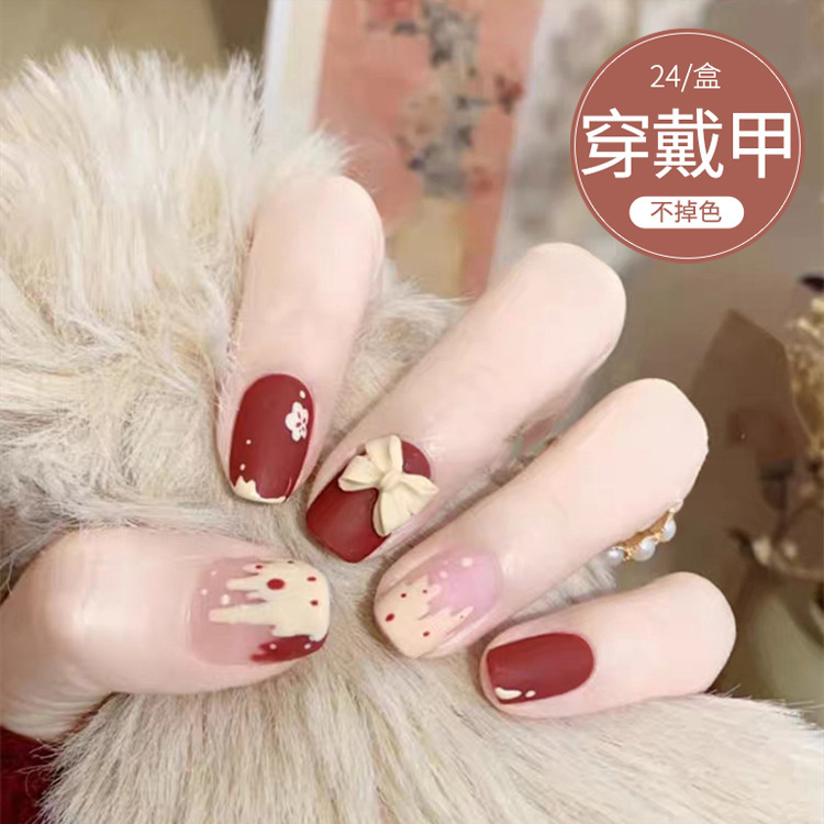 D001 fake nail patch removable cream mousse butterfly nail wear nail patch nail patch nail patch finished product