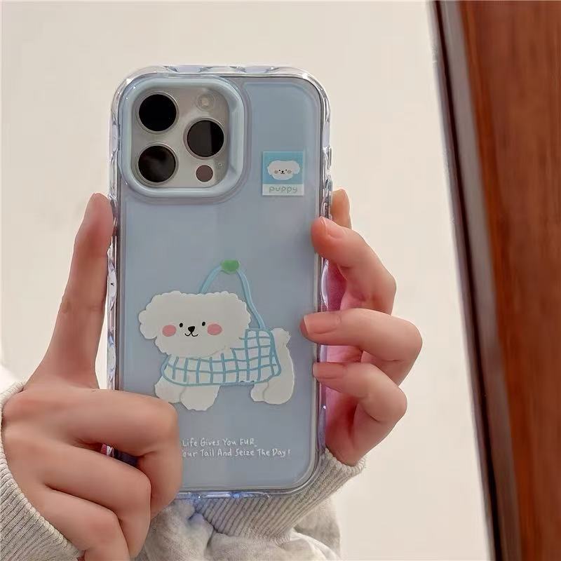 Caricatura linda bolsa de compras para perros iphone15 pareja 16ProMax Apple 14 funda para teléfono móvil 13 colgante