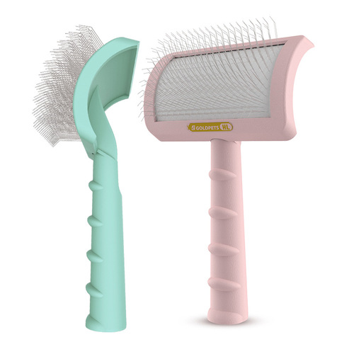 Three-color C-shaped thick back hair self-cleaning comb Belgian needle comb beauty hair pulling curved long needle comb pet hair comb