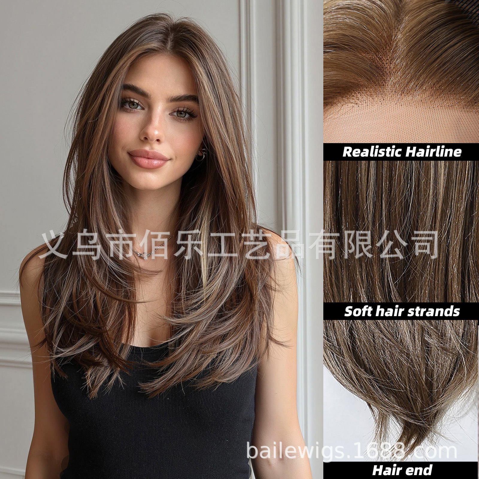 13 * 6 castaño marrón gradiente té de leche dorado pelucas de encaje recta cubierta de cabeza completa natural esponjosa fuente transfronteriza wigs