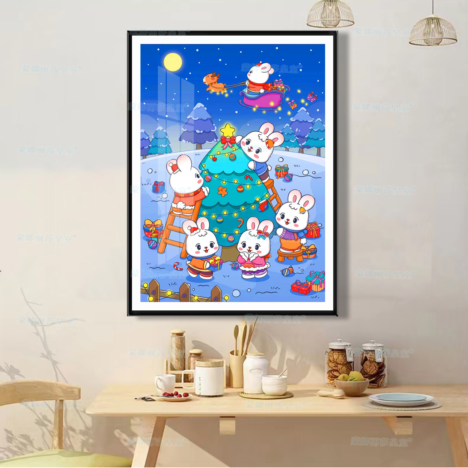 Mona Lisa real bordado de cruz conejo de Navidad tela de oro explosión lindo conejo bendición pequeña pintura decorativa image 1