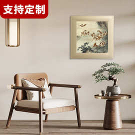 高级感新中式东方美韵味装饰画装饰画客厅入户玄关PU皮环保框挂画