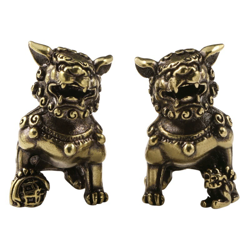 Латунные украшения в виде льва из латуни Античный мини-Лев Чай Украшения для домашних животных Украшения для домашнего рабочего стола Пара небольших размеров