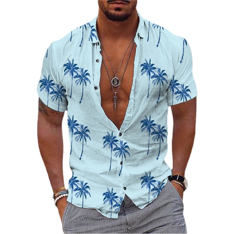 Camisa de playa de verano para hombre camisa de Estilo Hawaiano impresa de moda cardigan casual de manga corta suelta fabricante