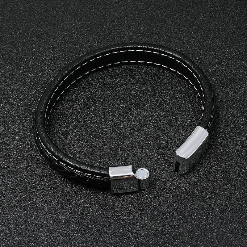 simple casual black woven leather bracelet