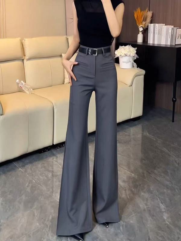 黑色微喇叭休闲西装裤女2025秋季新款高腰修身显瘦百搭垂感拖地裤|undefined