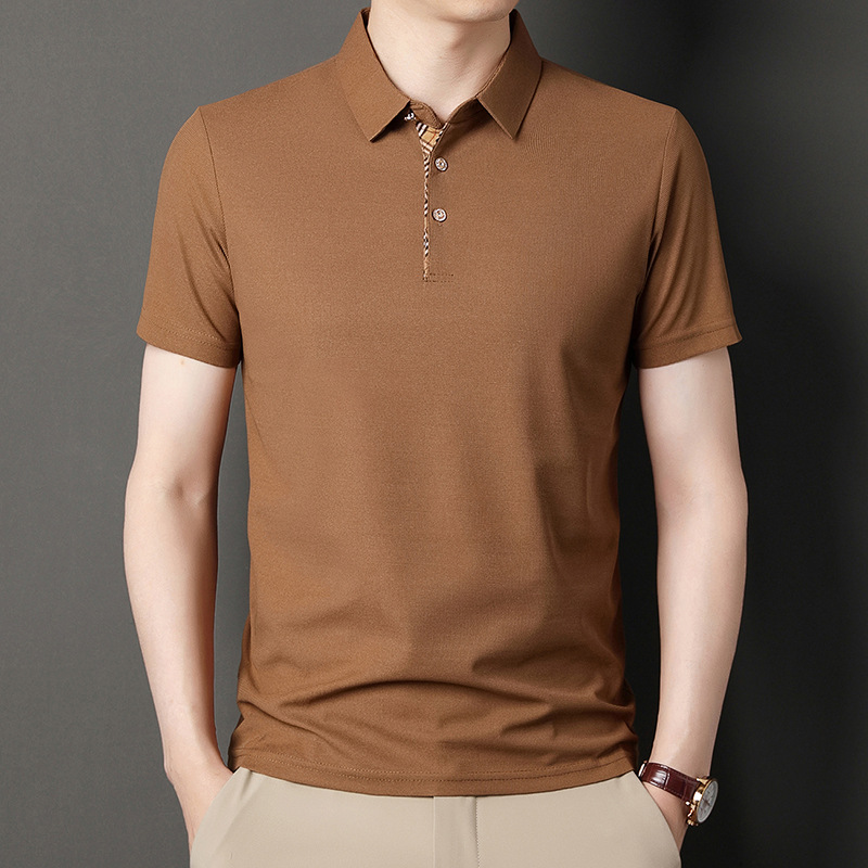 Summer lapel waffle T-shirt men's casual simple fashion Youth Men's short sleeve T-shirt men's hair generation