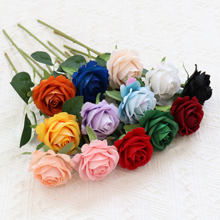 28cm short rod simulation single flannel rose 6cm flower head single rose single leaf waterfall rose