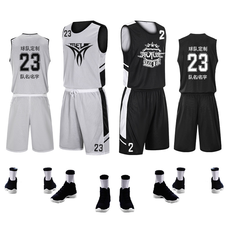 両面バスケットボール服セット男性夏ベストトレーニング試合チーム服ベストコート通気性学生運動印字|undefined