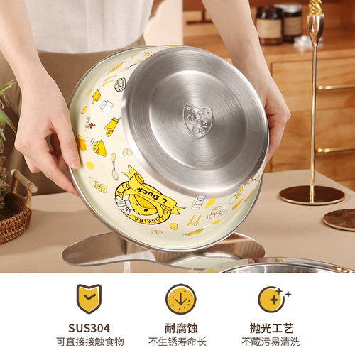 Yellow Duck co-branded 304 stainless steel color basin for vegetable washing, thickening, home kitchen draining vegetable basket, rice washing basket and noodle basket