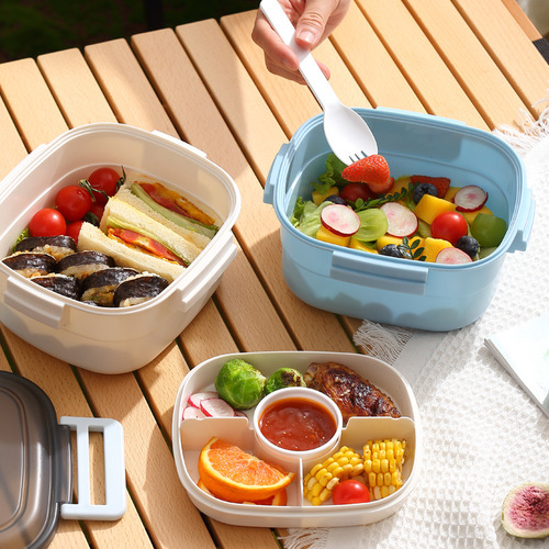 ISN Internet celebrity outdoor camping lunch box salad 1.3L lunch box divided cold picnic crisper bento box